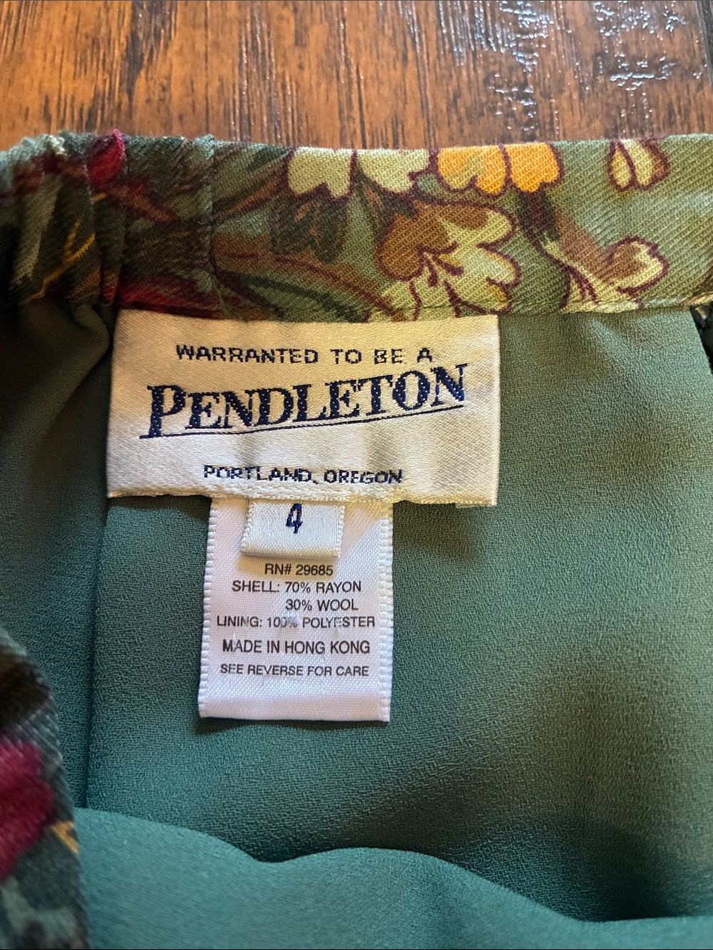 VTG Pendleton Teal Green A-Line Skirt with Red and Pink Floral Print - Picture 3 of 6